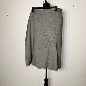 Anne Taylor LOFT Black & White Checked Pleated Lined Wool Blend Skirt Sz 16